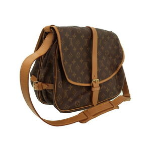 Louis Vuitton Shoulder Monogram Bag Brown Leather Saumur